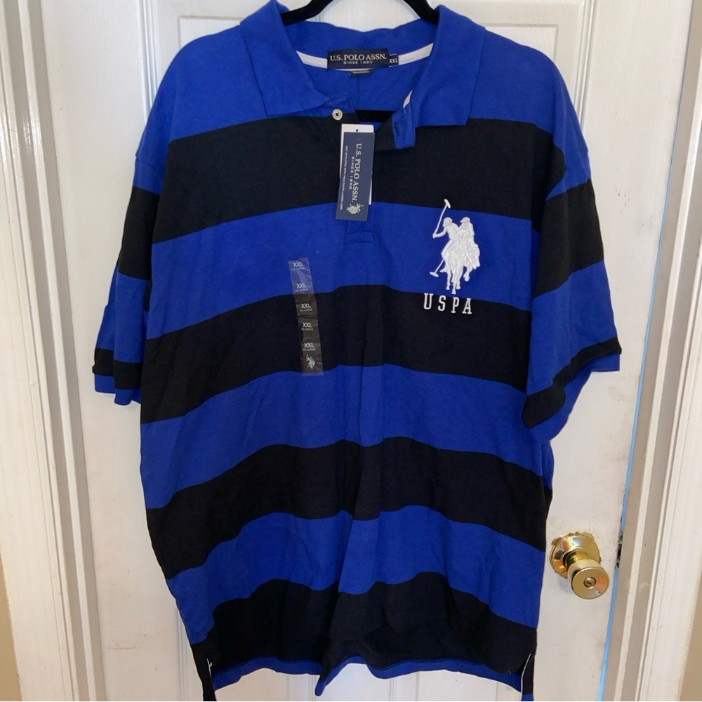 U.S. Polo Assn. Royal Blue and Black Horizontal Stripe Polo